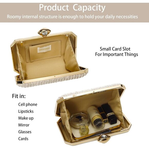 ❤️ Women Satin Evening Clutch Purse Handbags Crossbody Hardcase for Party Prom - Picture 4 of 7